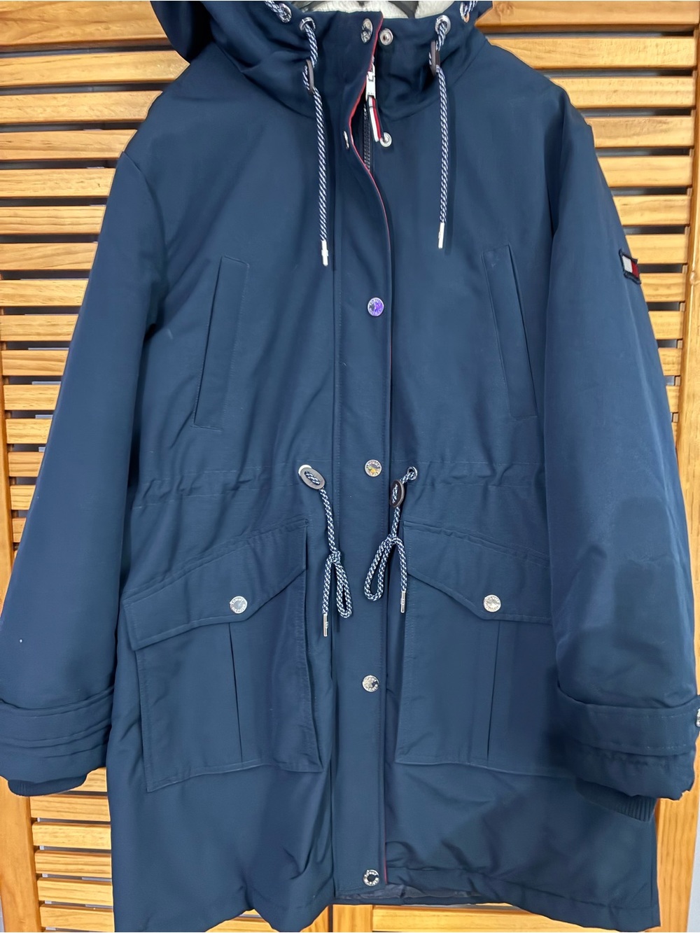 Tommy Hilfiger Navy Hooded Drawstring Trench Coat